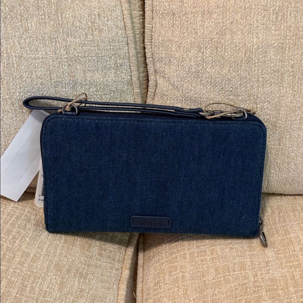Sakroots Denim Wristlet with Orange and Green Embroidery - Picture 2 of 11